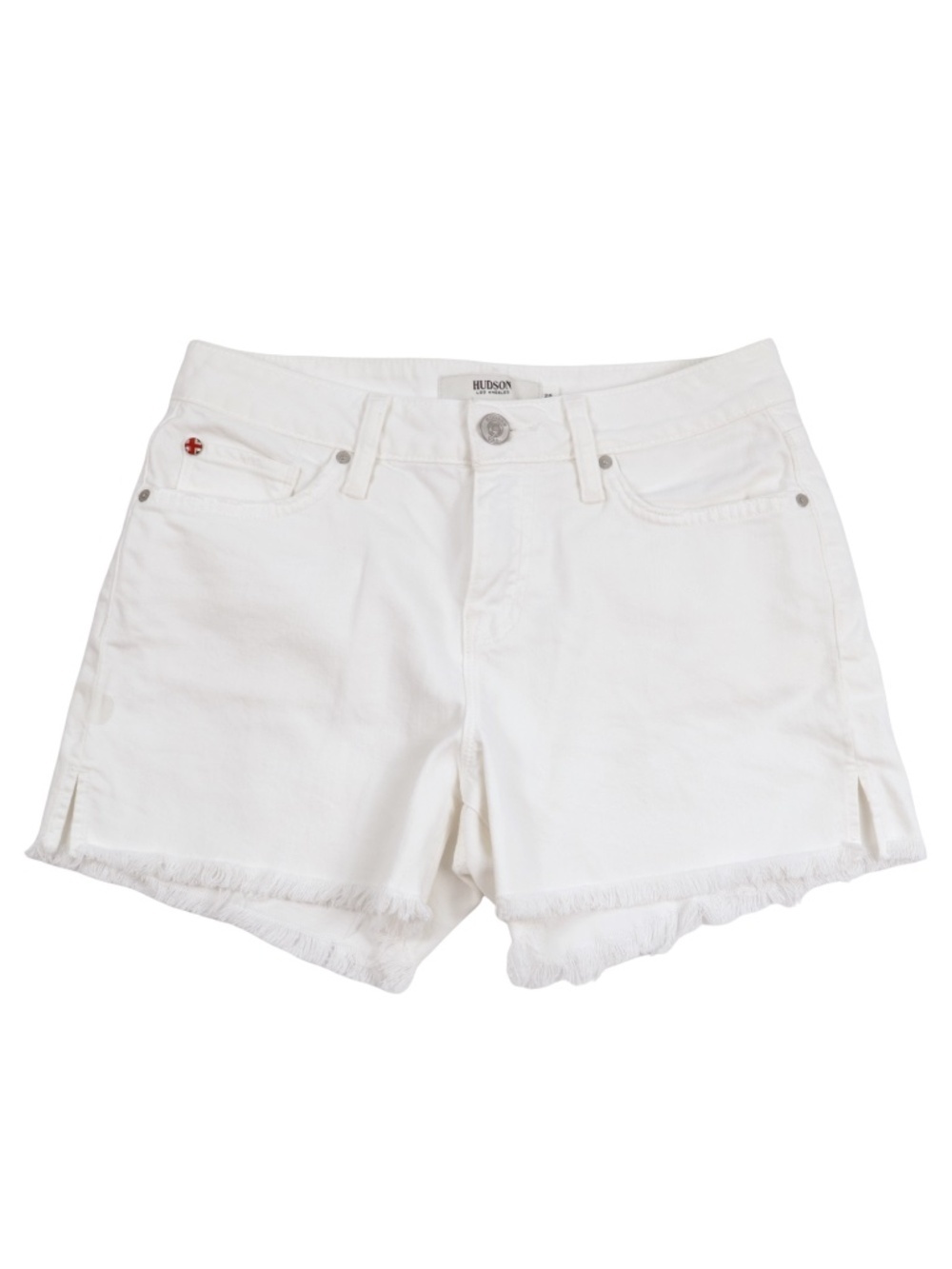 HUDSON White Denim Shorts High Rise Frayed Hem Size 26
